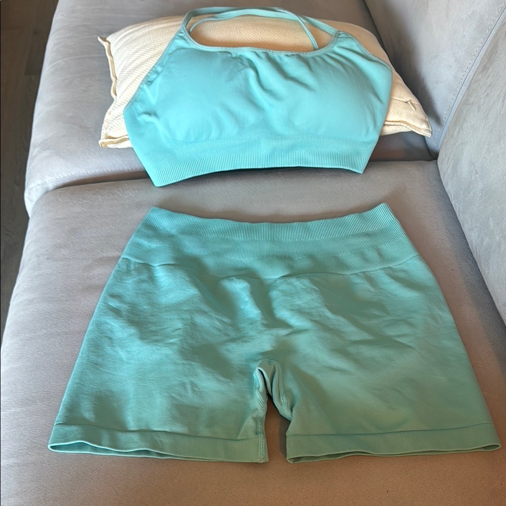 Aqua Sports Bra and Shorts Set